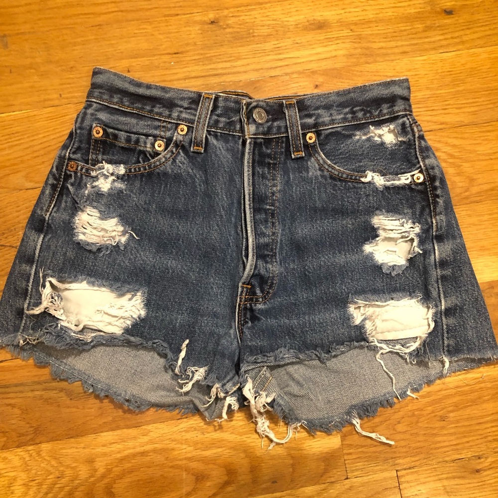 Levi’s Distressed High Waisted Cut Off Jean Shorts